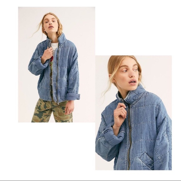FREE PEOPLE Dolman Quilted Denim Jacket - Picture 4 of 5